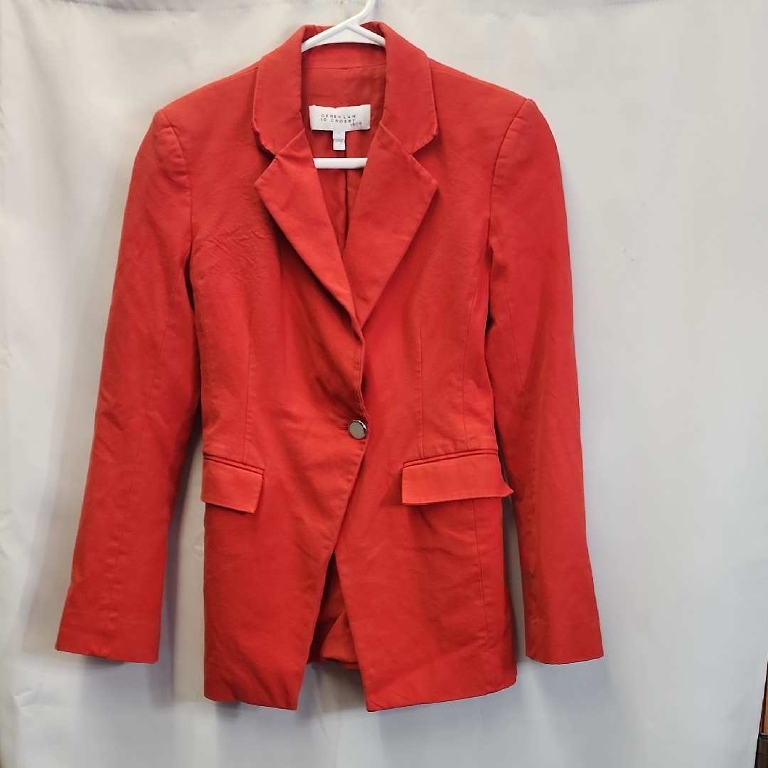 (0441) 10 Crosby Derek Lam Red Blazer Tailored Fit Notched Lapel